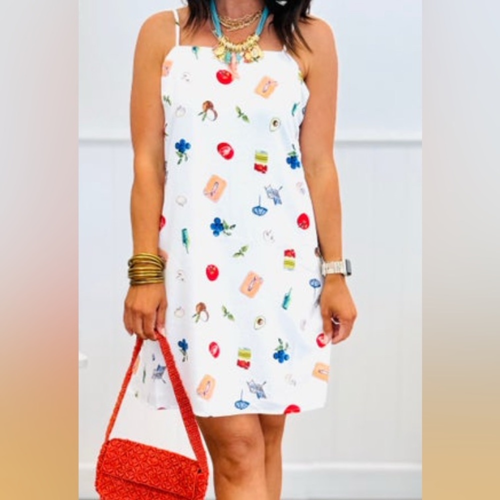 NIP - ILLA ILLA - Off-White Colorful Print Mini Sun Dress - Womans Size Small